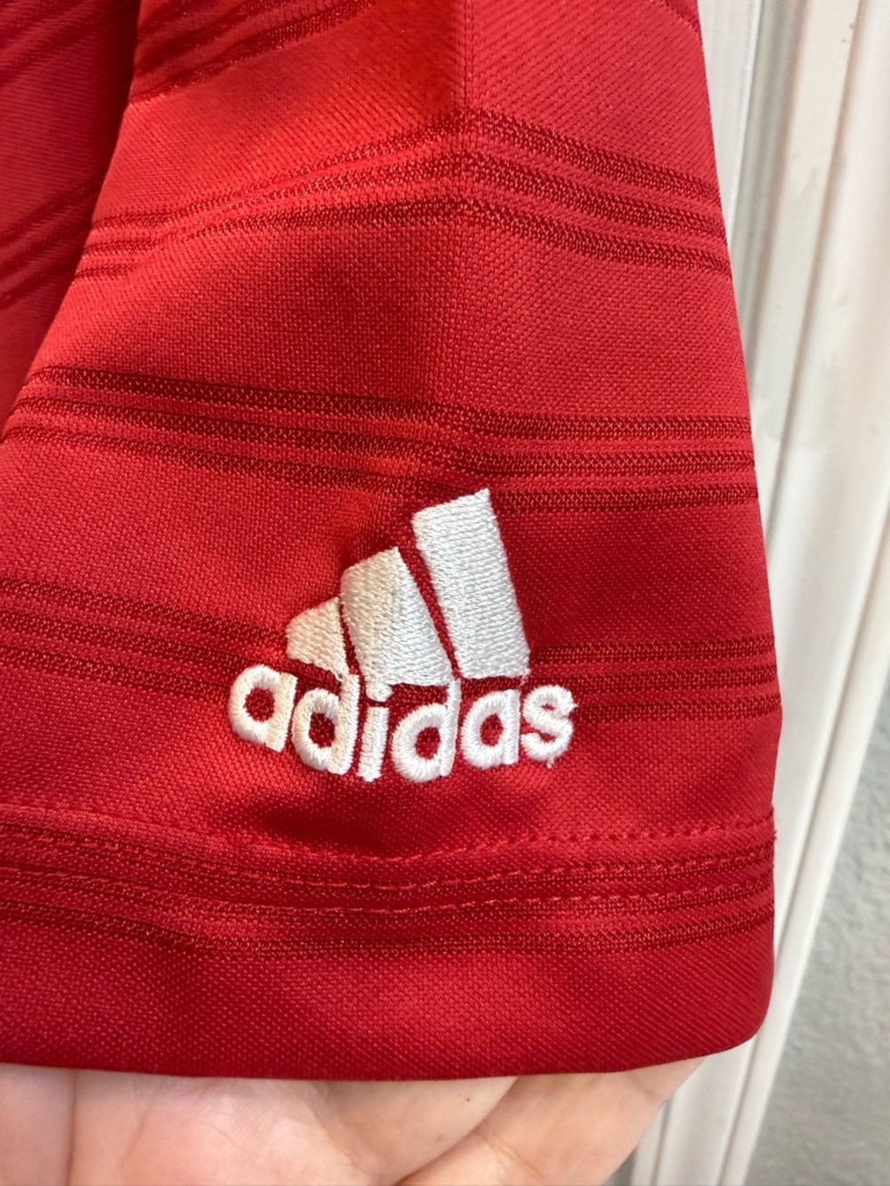 adidas Men's Red Striped Performance Polo - Picture 3 of 5